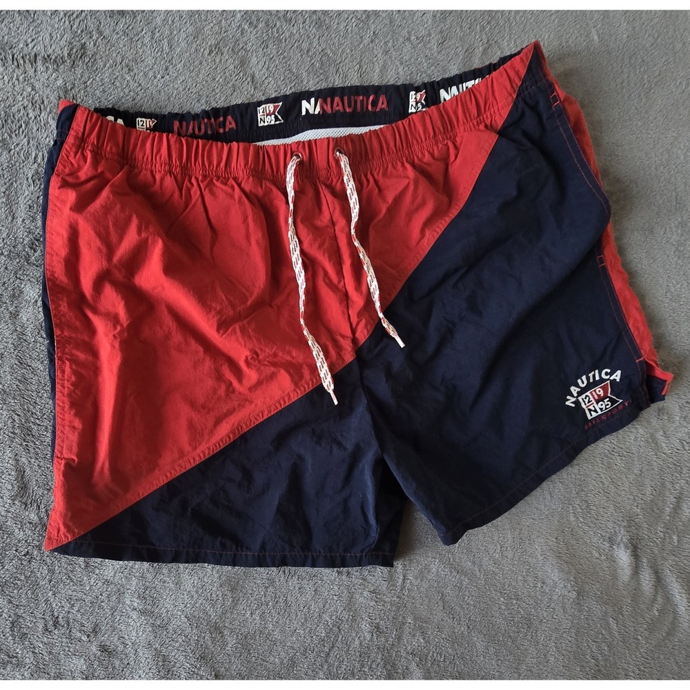 Nautica N95 Sailsport 219 Colorblock Swim Trunks Men's L Red Navy Mesh Lined VTG - Picture 3 of 16